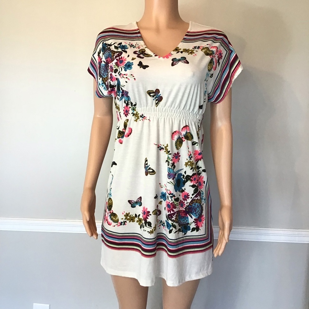 Womens Floral Butterfly Short Swimsuit Cover Up Dress Size Medium